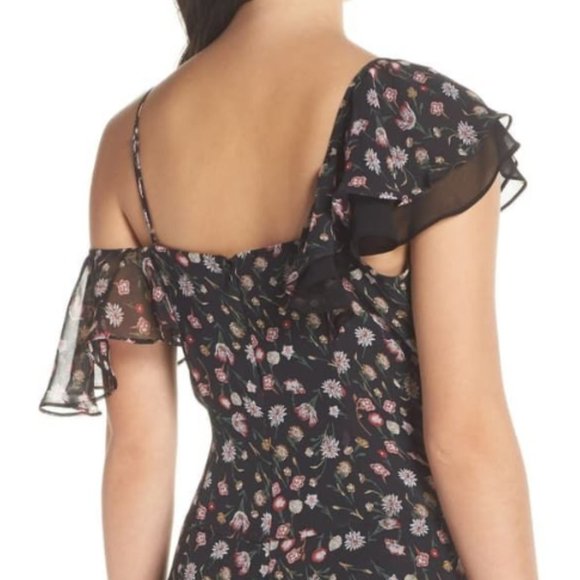 Sam Edelman Black Floral V-Neck Ruffled Midi Dress Size 4 - Picture 11 of 16